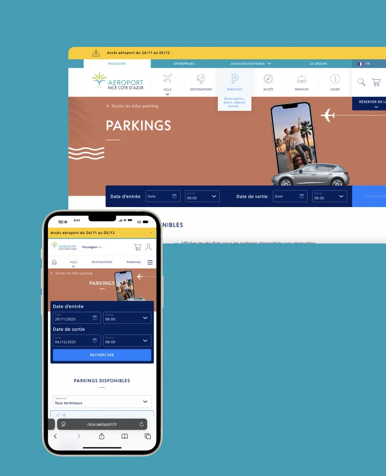 La réservation de parking de l'aéroport de Nice sur ordinateur et sur mobile