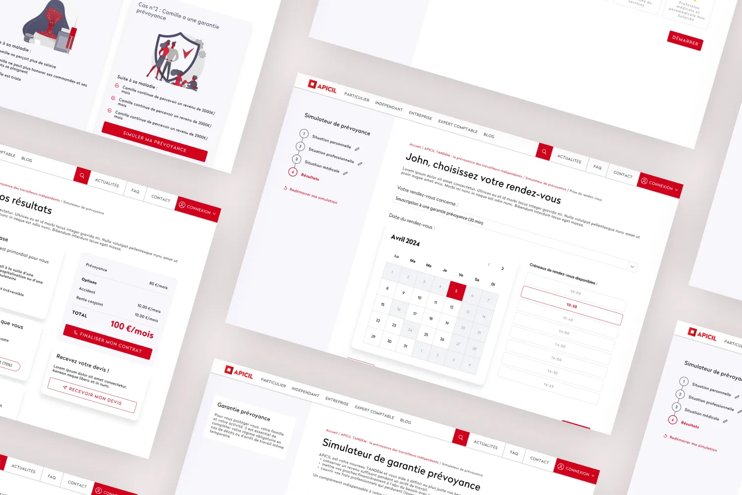 Les écrans du simulateur : cas concrets, résultats et prise de rendez-vous avec un conseiller