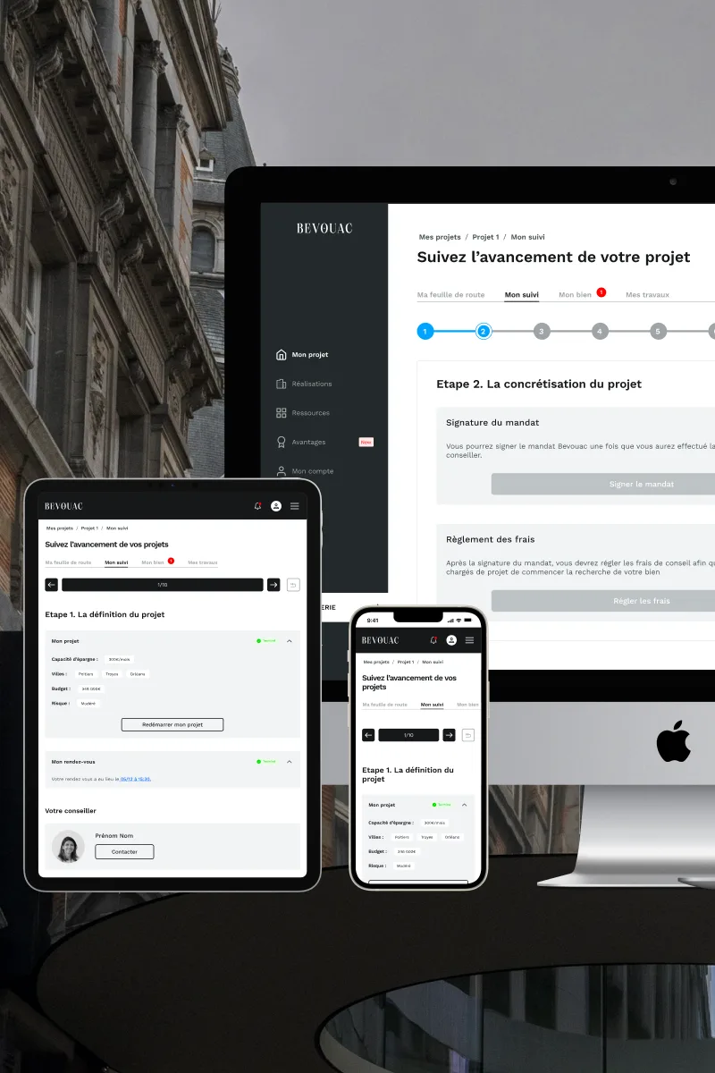 L'espace client sur ordinateur, tablette et mobile : le suivi de l'avancement du projet