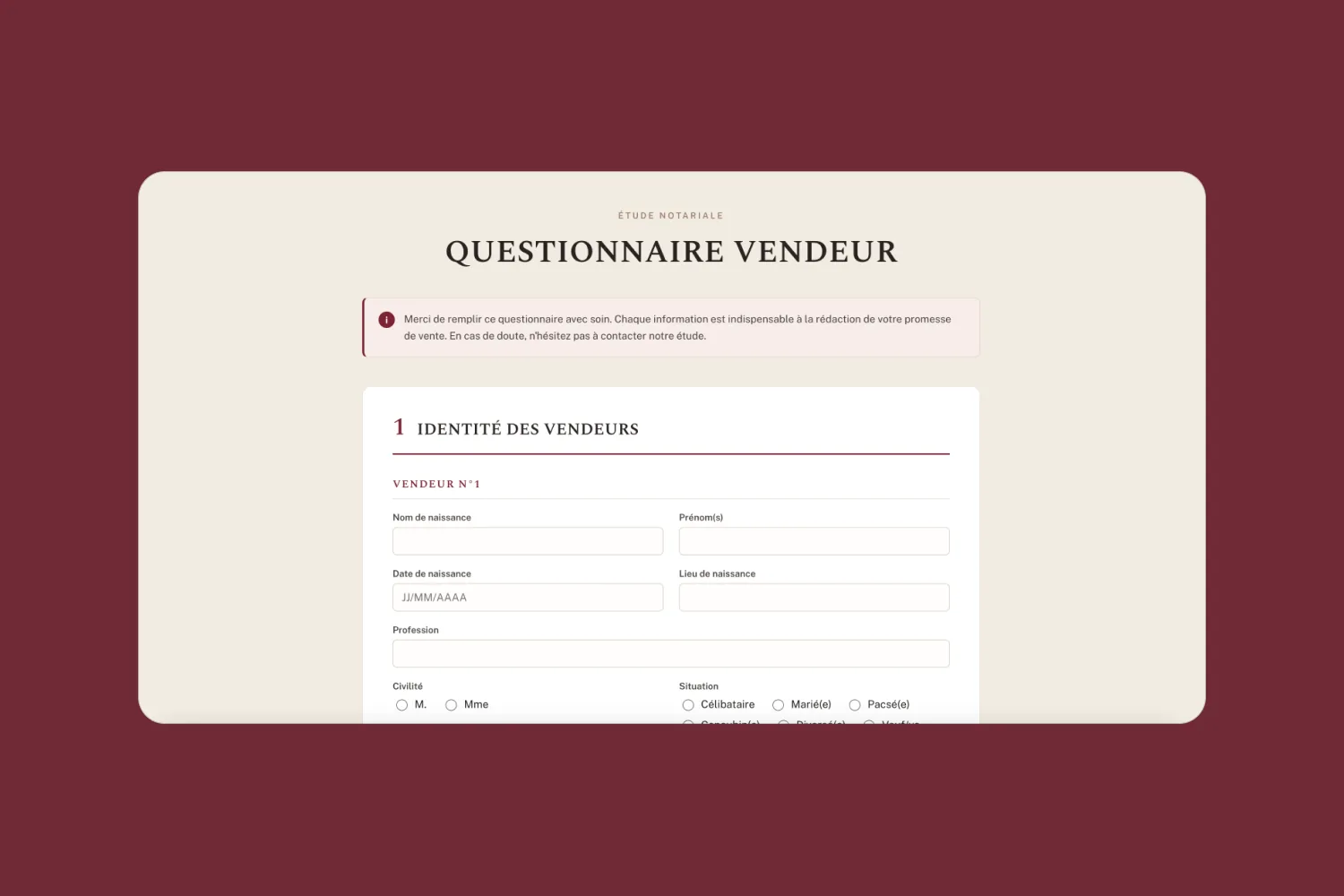 Le questionnaire vendeur en ligne, qui remplace le formulaire papier