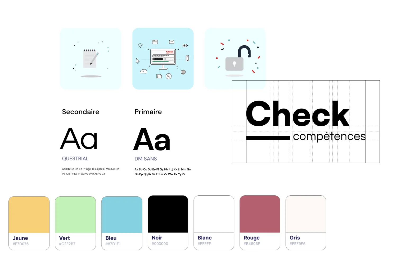 Identité de Check Compétences : illustrations, typographies, logo et palette